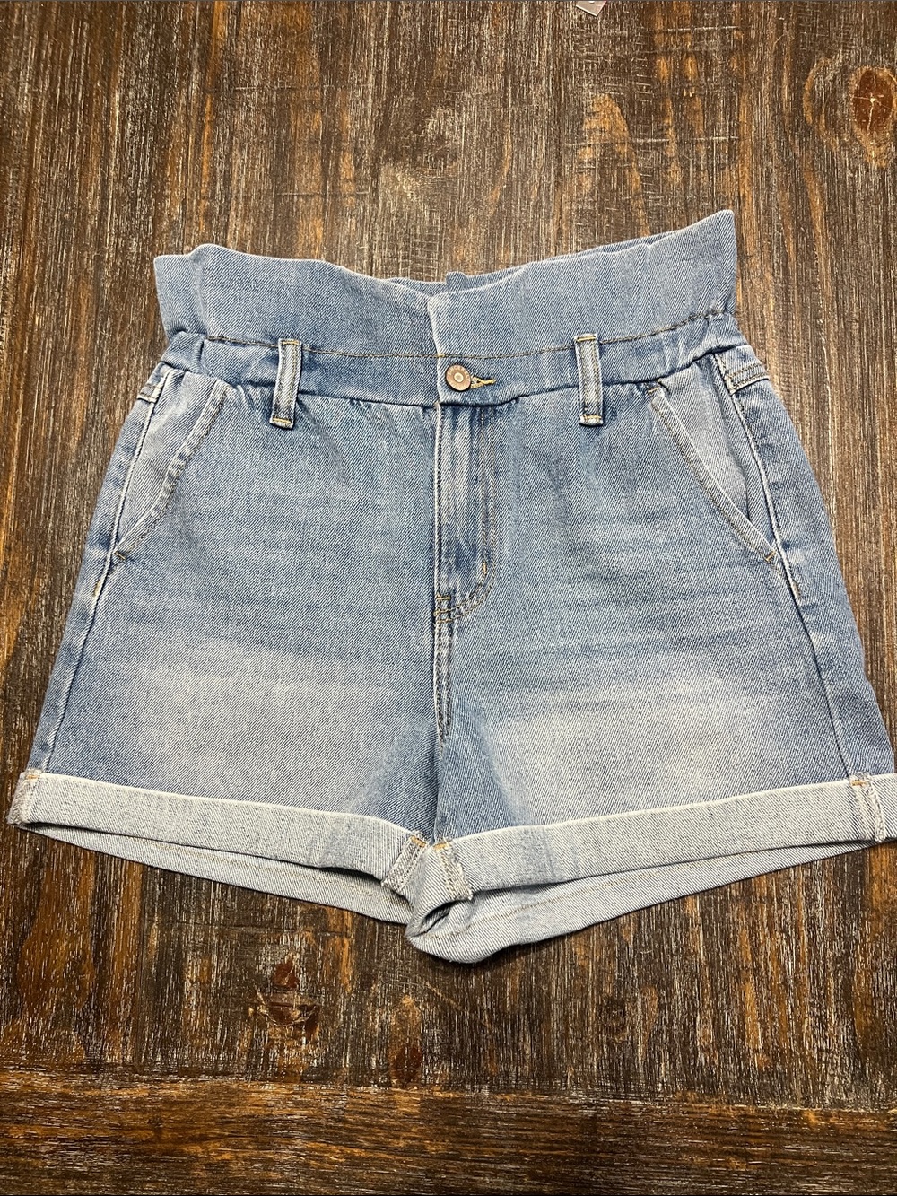 Sincerely Jules Light Blue Paperbag Waist Denim Shorts